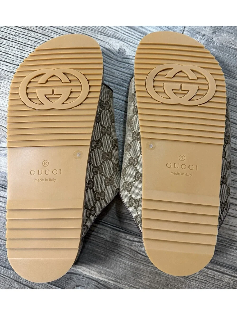 GUCCI  Men's GG Canvas Slide Sandal With Straps - Beige/Ebony 10 Uk 10.5 US